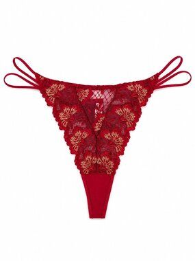 Chantelle Eros Red Gold Lace Thong Panty size Medium, NEW